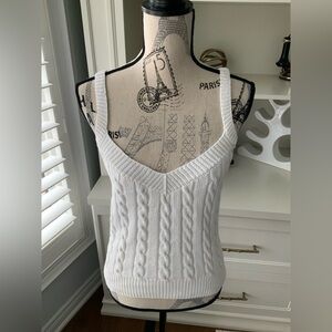 RALPH LAUREN V-Neck Cable-Knit Sleeveless White Sweater Top Women’s Size Medium